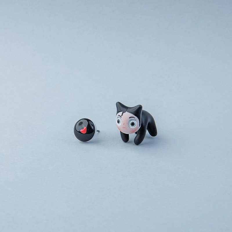 Severus Snape Cat- Polymer Clay Earrings, Handmade&Handpaited Catlover Gift - 耳环/耳夹 - 粘土 黑色