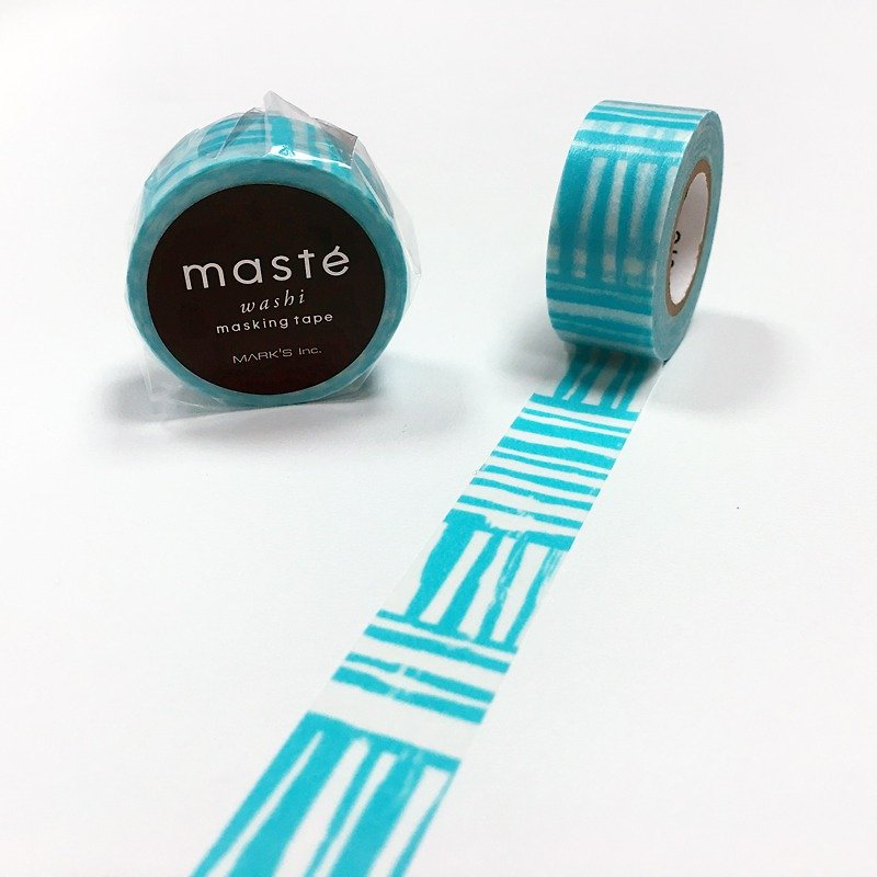 maste 和纸胶带 海外限定系列-Basic【笔刷线条-蓝 (MST-MKT198-BL)】 - 纸胶带 - 纸 蓝色