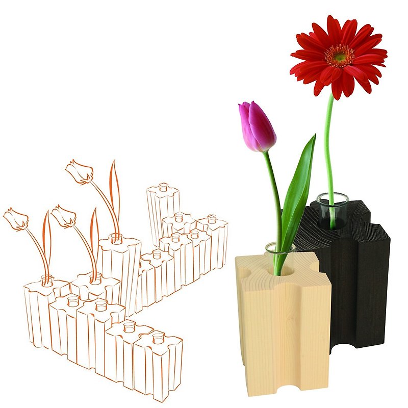 【BESTAR】 拼图造型试管花器 (四入) - 花瓶/陶器 - 木头 黄色