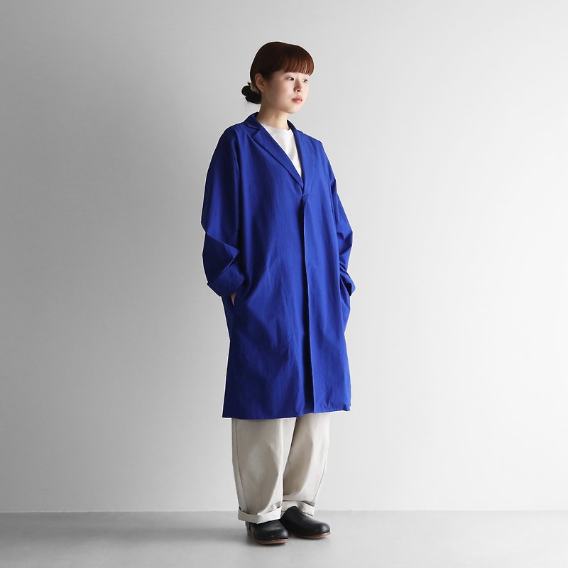 【HUIS】遠州織物タイプライタークロスオーバーシャツコート・コバルトブルー - 女装西装外套/风衣 - 棉．麻 蓝色