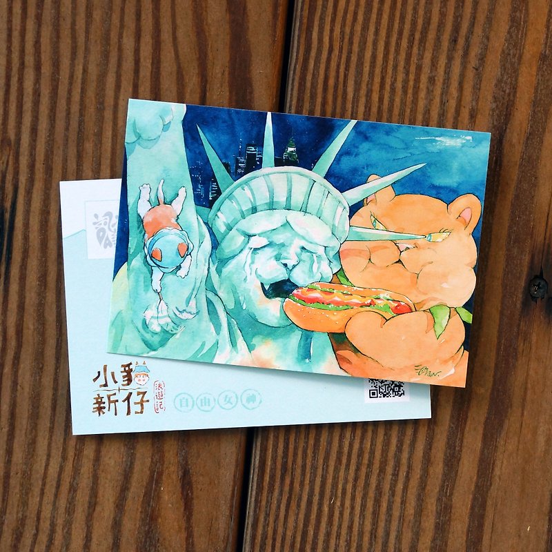 小猫新仔浪游记系列明信片 - 自由女神 - 卡片/明信片 - 纸 蓝色