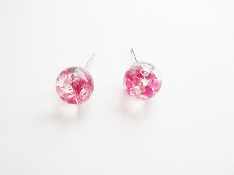 ＊Rosy Garden＊粉红色流动水晶玻璃球针式耳环 可换耳夹 - 耳环/耳夹 - 玻璃 粉红色