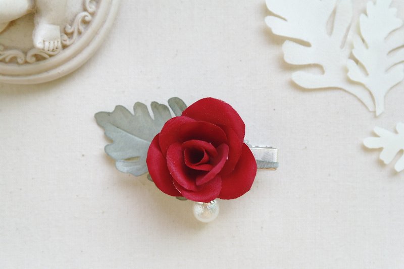 优惠 简单 高贵 红色 布花 玫瑰 珍珠 发饰 发夹 礼物 - 发饰 - 植物．花 红色