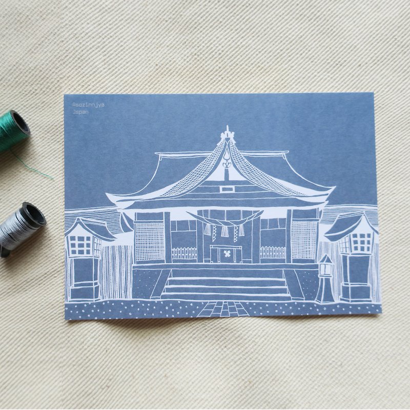 旅行风景日本-阿苏神社 / 插画明信片 - 卡片/明信片 - 纸 红色