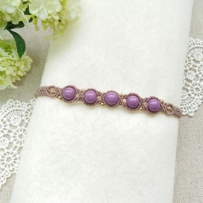 紫云母。南美巴西蜡线编织手链 - 手链/手环 - 半宝石 紫色