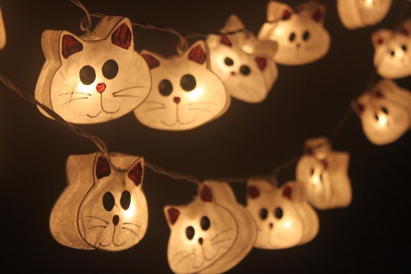 20 LED Battery Powered Hand paint Cat Paper Lantern String Lights for Home Decoration Wedding Party Bedroom Patio and Decoration - 灯具/灯饰 - 其他材质 