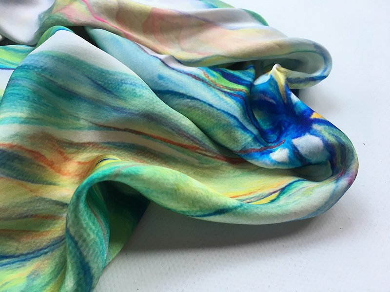 厚朴 艺术方丝巾 100CM 之一 - 丝巾 - 丝．绢 绿色