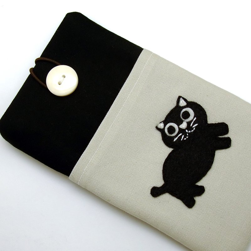 定制化电话包 手机袋 手机保护布套例如 iPhone  小黑猫 (P-117) - 手机壳/手机套 - 棉．麻 黑色