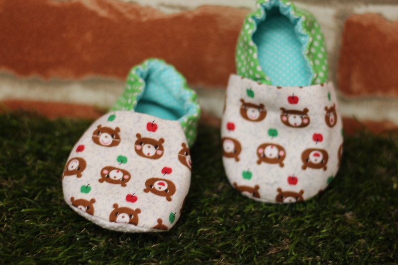 小熊与苹果<绿>学步鞋 - 童装鞋 - 棉．麻 绿色