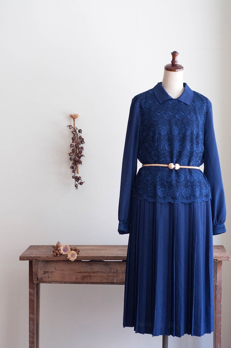 Vintage / 长袖洋装 no.256 - 洋装/连衣裙 - 聚酯纤维 蓝色