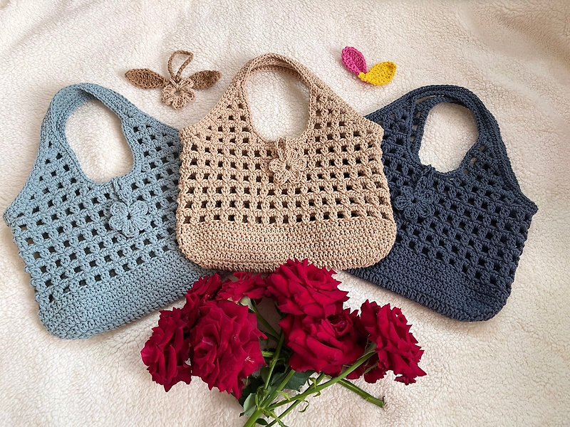 Crochet Bag, Crochet Mini square net Bag, Crochet Hand Bag - 手提包/手提袋 - 棉．麻 多色