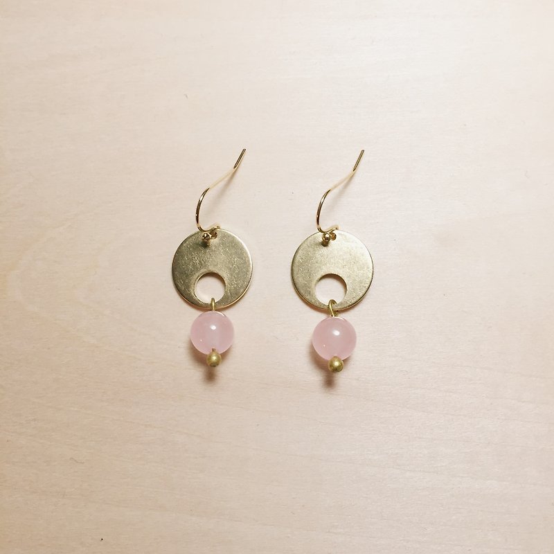 复古粉红玉石镂空圆片耳环 - 耳环/耳夹 - 玉石 粉红色