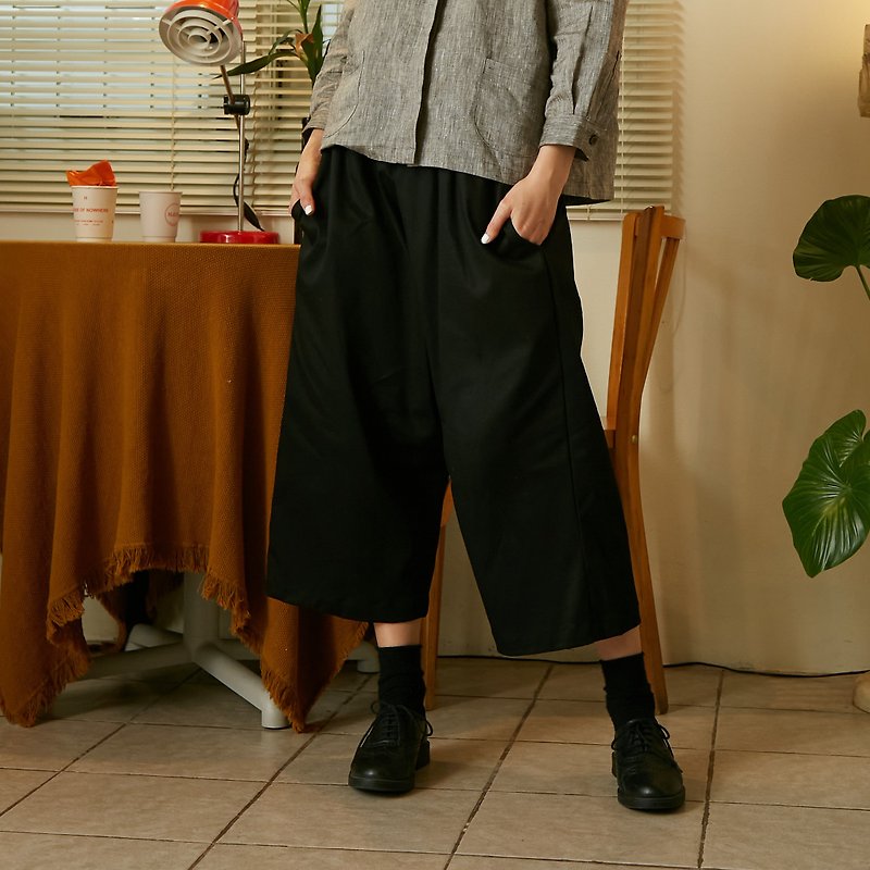 Unisex Loose Pant - Black - 中性裤装 - 棉．麻 黑色