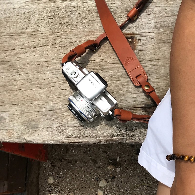 Ochre leather camera strap - 相机背带/脚架 - 真皮 咖啡色