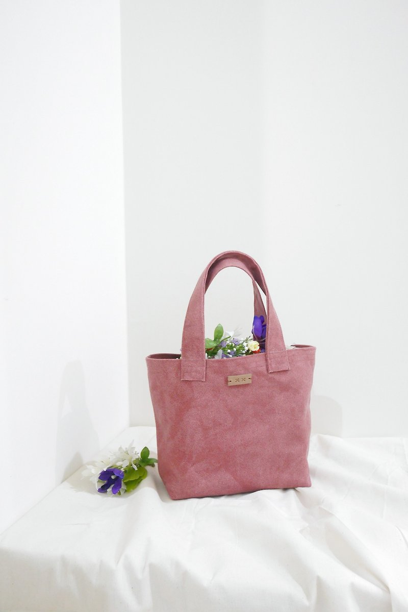 PANTONE彩通 纯色手提小托特 帆布包 (迷你型 #30干燥玫瑰粉) - 手提包/手提袋 - 棉．麻 粉红色