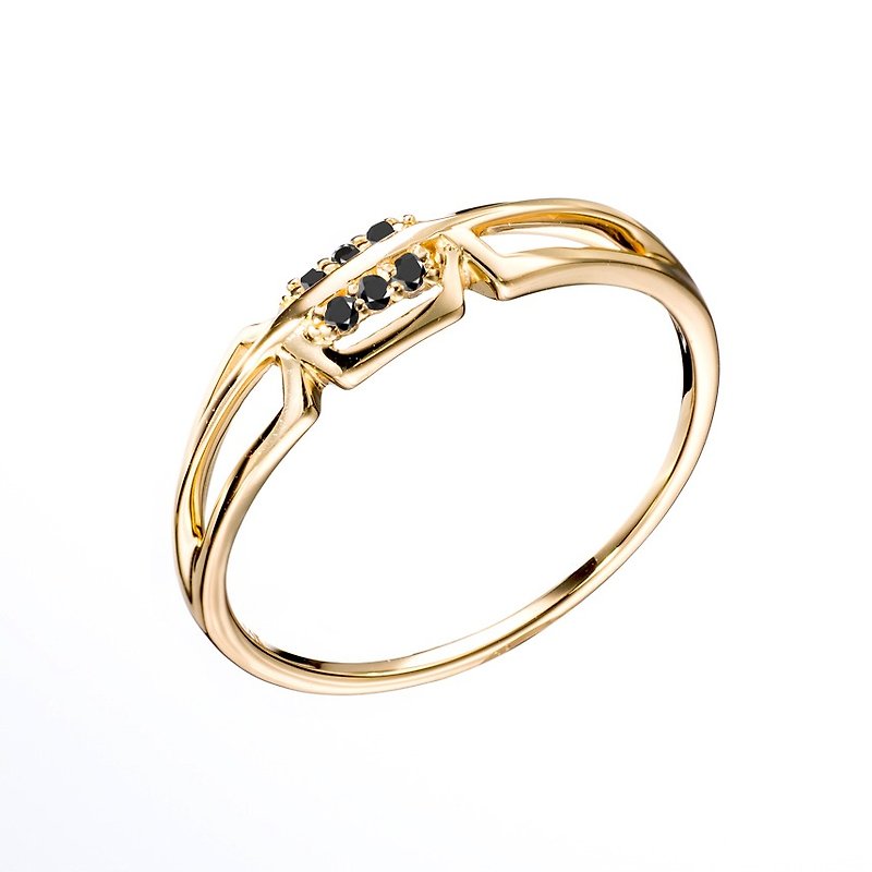 绅士黑钻石戒指 简约黑钻戒指 黄金戒指 14K黄金几何个性男鑚戒 - 戒指 - 钻石 金色