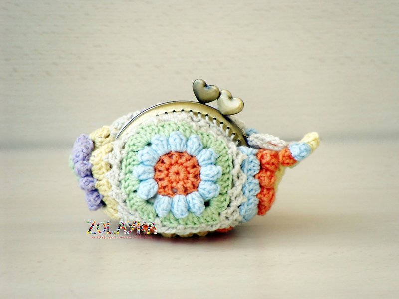Flowers crochet coin purse framed money bag crochet wallet kisslock change purse - 零钱包 - 棉．麻 多色