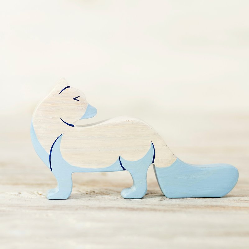 Wooden arctic fox Toy Polar fox figurine - 玩具/玩偶 - 环保材料 橘色