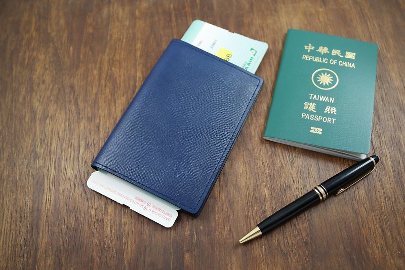 APEE皮手工~护照夹~十字细纹深蓝 - 护照夹/护照套 - 真皮 蓝色