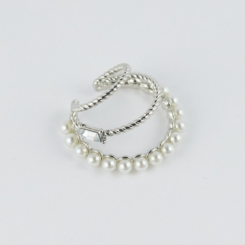 珍珠方钻 锆石 耳骨夹 - 耳环/耳夹 - 铜/黄铜 银色