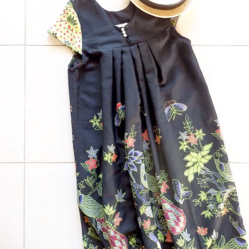 【緑】コットンバティックワンピース - 洋装/连衣裙 - 棉．麻 黑色