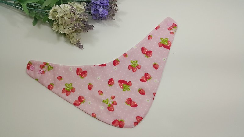 草莓咬一口 二重纱３层口水巾围兜(限量款) - 围嘴/口水巾 - 棉．麻 粉红色