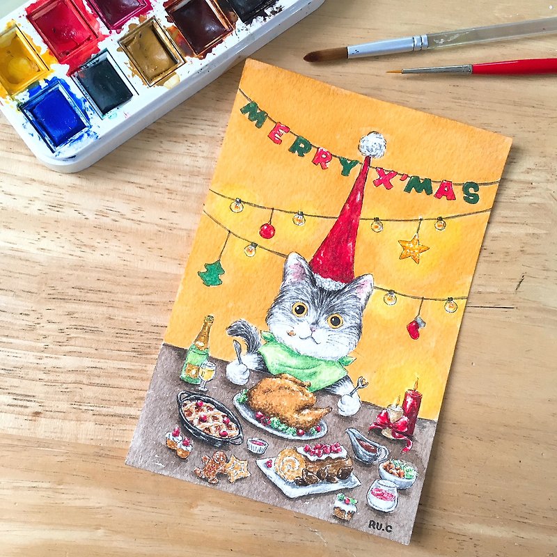 小猫圣诞大餐 圣诞卡 明信片 - 卡片/明信片 - 纸 多色