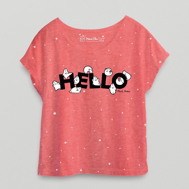 麻糬兔Hello T-shirt - 女装短裤 - 棉．麻 红色
