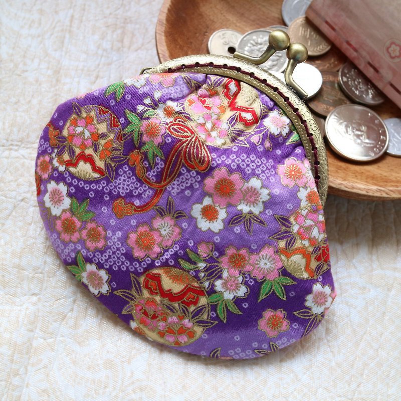 紫和花 8.5cm 古铜口金 散纸包 | Girlskioku~* - 零钱包 - 棉．麻 蓝色