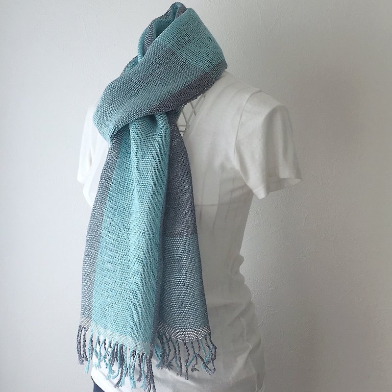【フレンチリネン：オールシーズン】ユニセックス：手織りストール"Sky Blue" 2 - 丝巾 - 棉．麻 蓝色