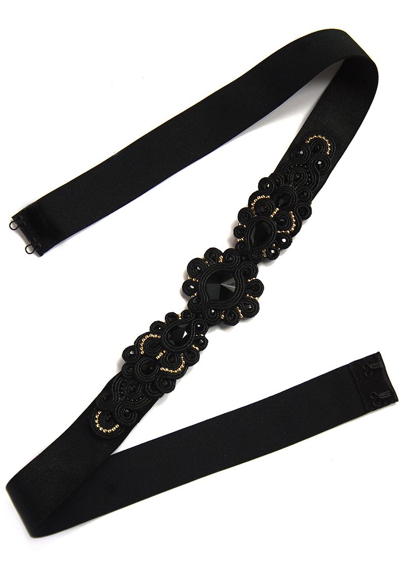 Belt Black and gold Embellished beltChristmas Gift Wrapping - 腰带/皮带 - 其他材质 黑色