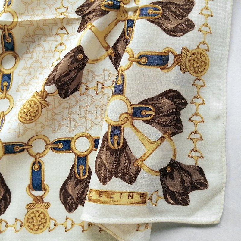 Celine 复古手帕徽章和吊饰 18.5 x 18.5 英寸，复古围巾 - 丝巾 - 棉．麻 黄色