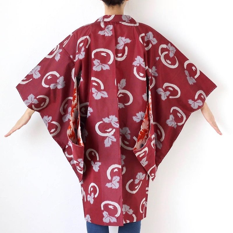 silk kimono, meisen kimono, haori, kimono jacket, Japanese kimono /2370 - 女装休闲/机能外套 - 丝．绢 红色