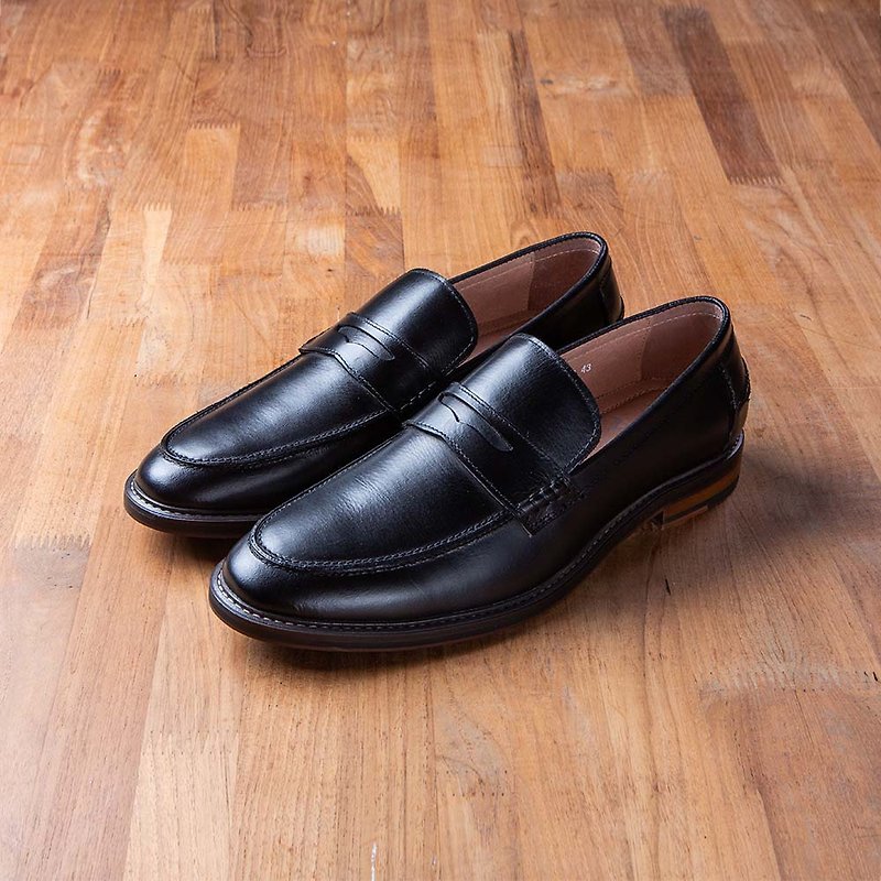 Vanger 优雅美型·美式经典擦色Penny乐福鞋 Va212黑 - 男款休闲鞋 - 真皮 黑色
