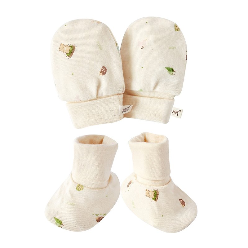 【SISSO有机棉】森林宝贝可翻折手套 x 脚套组 - 婴儿袜子 - 棉．麻 白色