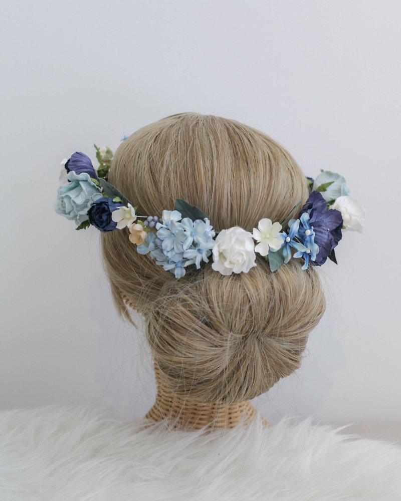 OCEAN BLUE Handmade Paper Flower Floral Crown - 发饰 - 纸 蓝色
