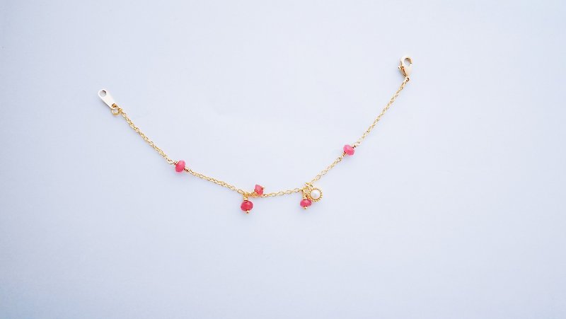 枝桠--桃红贵石立体圆形珍珠坠饰手链 - 手链/手环 - 其他金属 红色