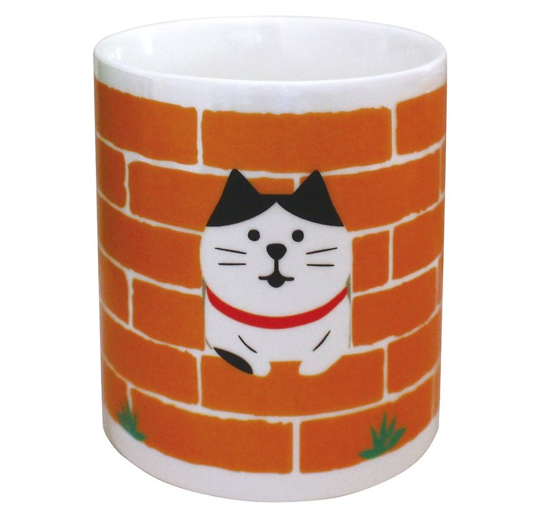 【日本Decole】concombre 说声HI 嗨马克杯★八分黑白猫图案 - 咖啡杯/马克杯 - 陶 红色