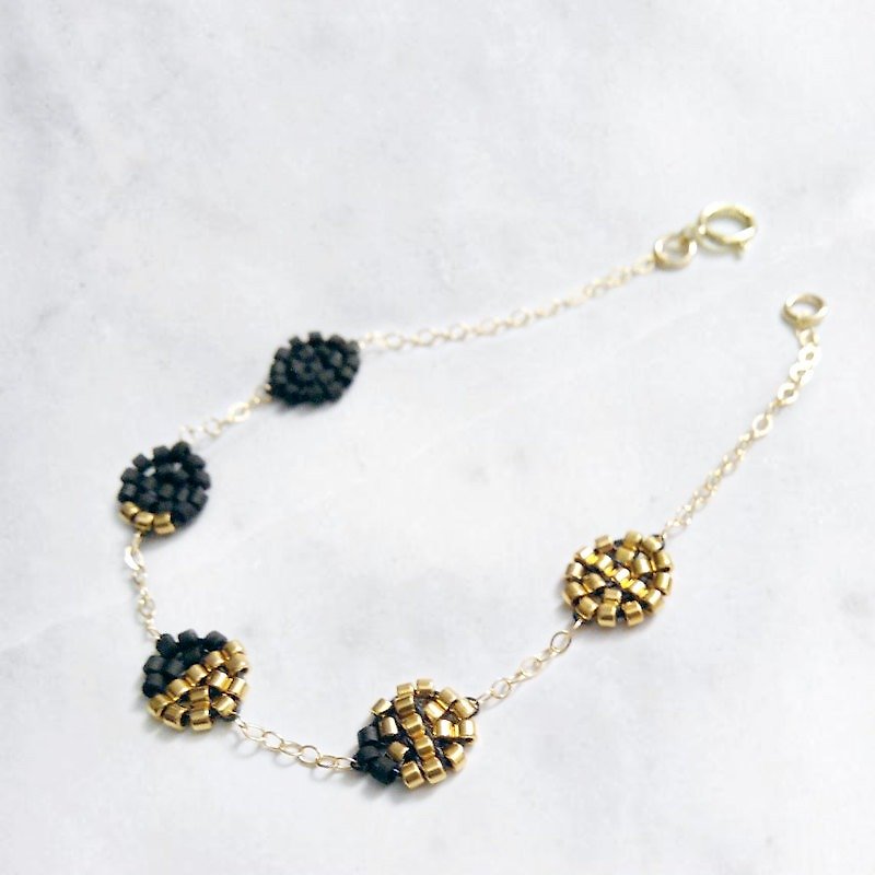 Artemis Moon Lunar Phase Beaded Bracelet in black and gold with gold filled hardware - 手链/手环 - 其他材质 金色