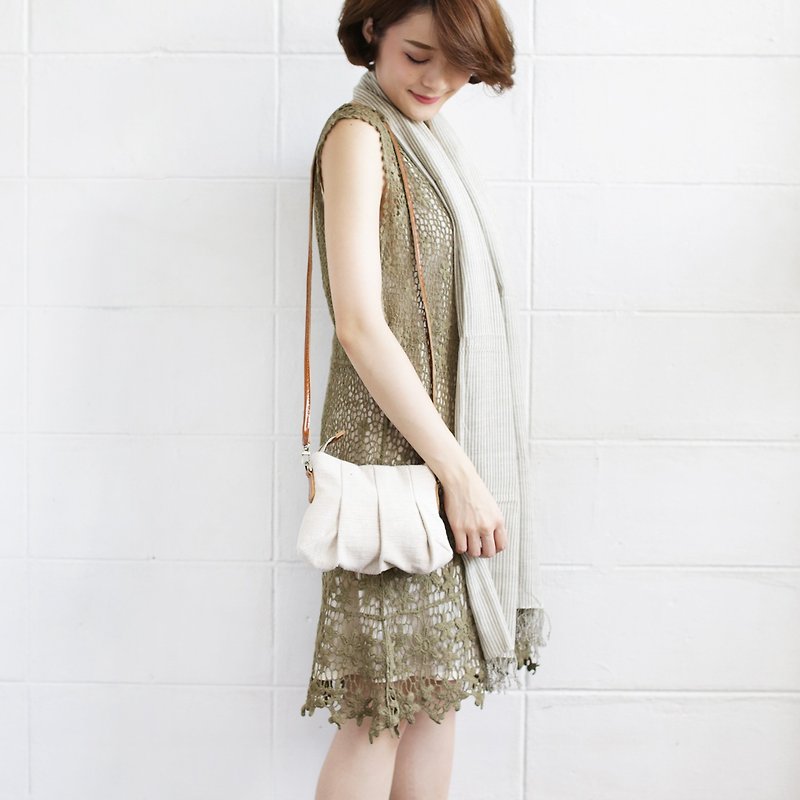 Crossbody Bags Mini Skirt XS Hand woven Natural Color Cotton - 侧背包/斜挎包 - 棉．麻 白色