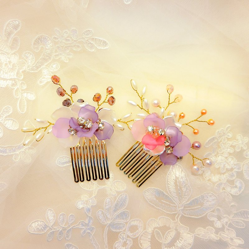 戴上幸福的饰 娇若春花系列-新娘发梳.法国梳.自助婚礼-组合紫 - 发饰 - 其他金属 紫色