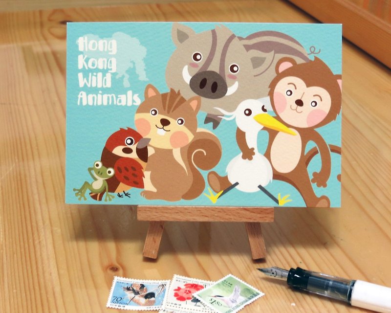 香港野生动物卡通明信片（一套四张） - 卡片/明信片 - 纸 