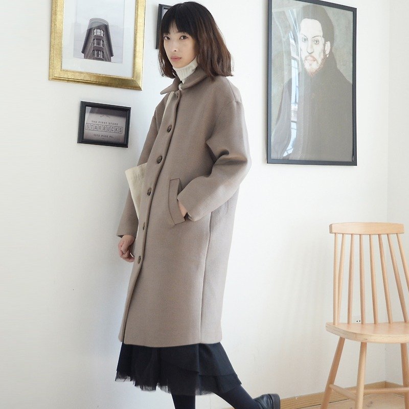 奶茶色毛呢绒面大衣|大衣|毛呢|独立品牌|Sora-68 - 女装休闲/机能外套 - 羊毛 
