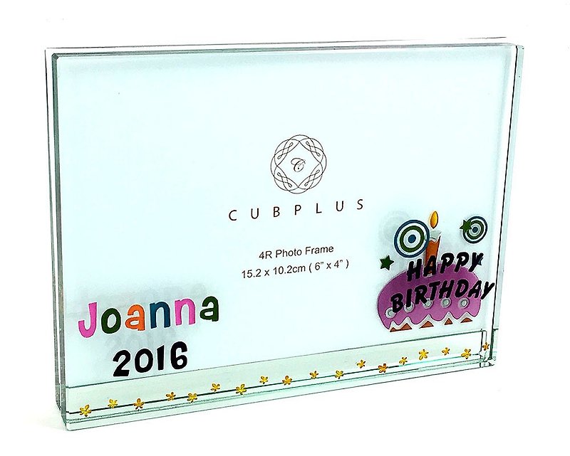水晶玻璃4R相框 - Birthday Cake  包铸色名字及日子 - 画框/相框 - 玻璃 多色