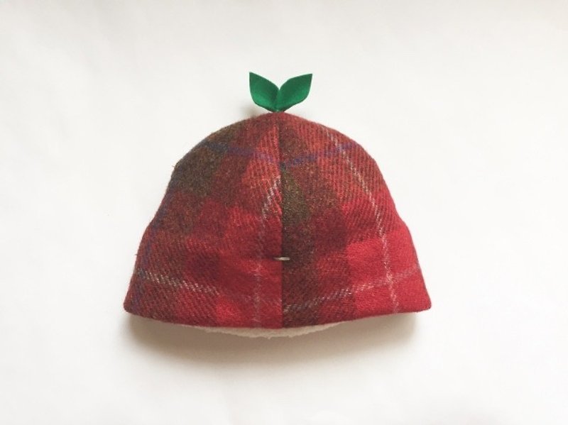 45センチのみ　ぐんぐん大きくなあれ 葉っぱキャップ ウールの赤いチェック - 婴儿帽/发带 - 羊毛 红色