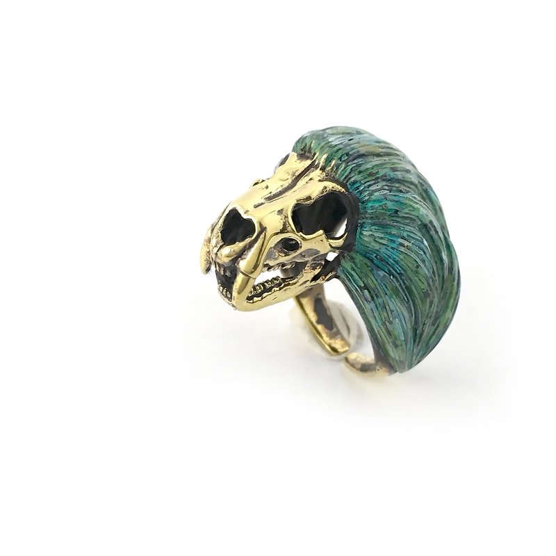 Zodiac Lion skull ring is for Leo in Brass and Patina color antique color ,Rocker jewelry ,Skull jewelry,Biker jewelry - 戒指 - 其他金属 