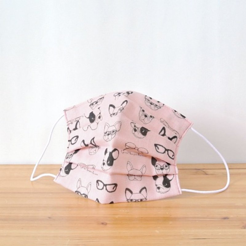 TEMARIYA | handmade mask Glasses dog Pink | French bulldog Japanese cloth - 口罩 - 棉．麻 粉红色