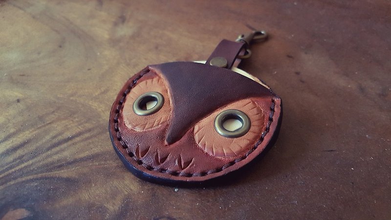 可爱猫头鹰 gogoro 钥匙复古色 纯牛皮皮革套 - 钥匙链/钥匙包 - 真皮 咖啡色