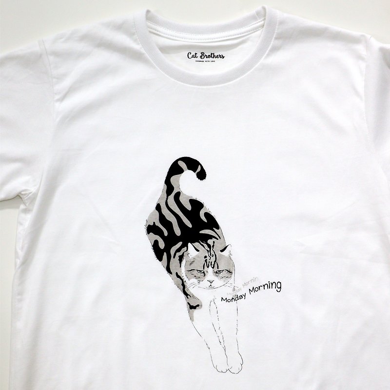 Lazy cat T-Shirt, Cat T-Shirt, Unisex T-Shirt, 100% Cotton, White T-shirt - 女装 T 恤 - 棉．麻 白色