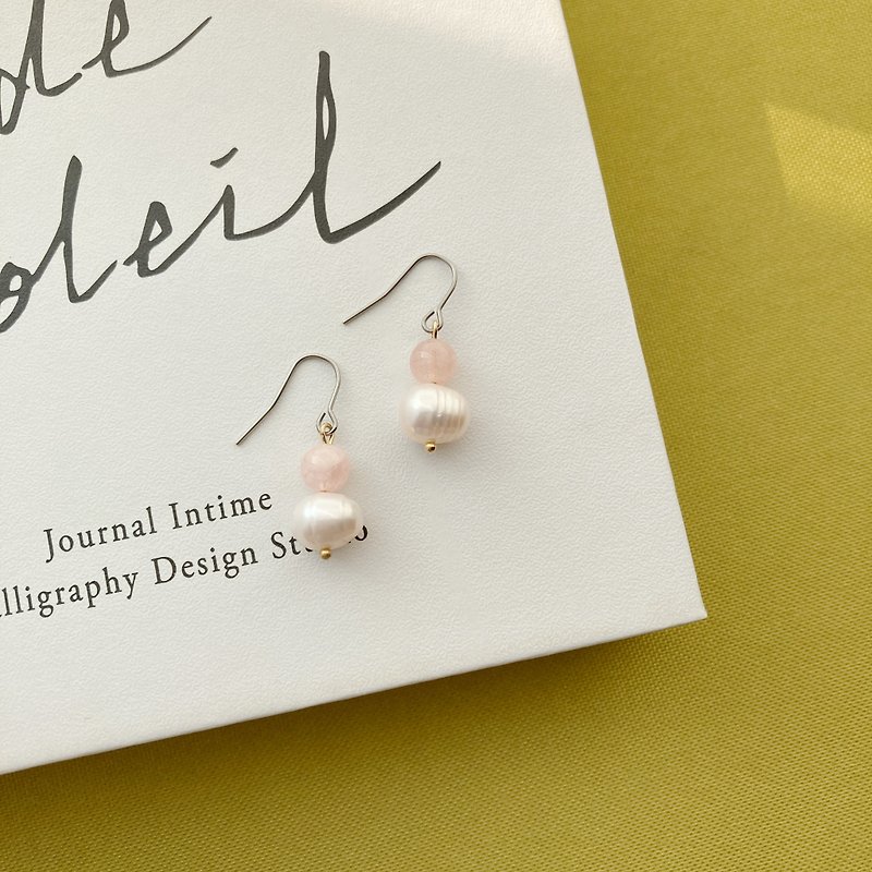 【粉红珍珠泡泡】天然石珍珠耳环 - 耳环/耳夹 - 玉石 粉红色